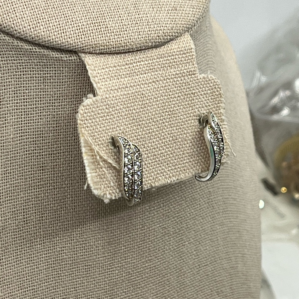 Vintage Diamonique Sterling Silver Wave Stud Earrings - Picture 9 of 17